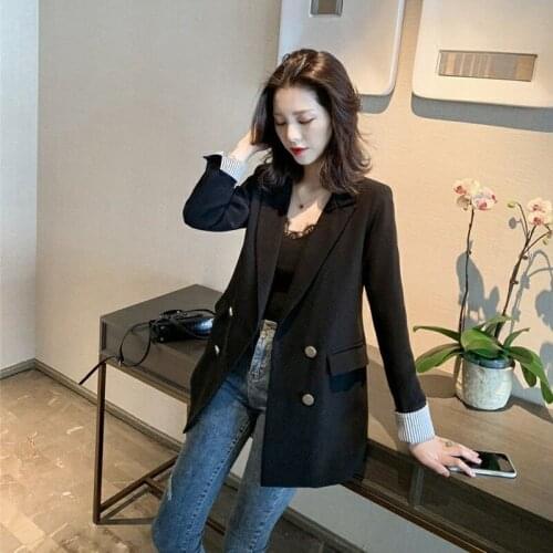 2021 New Autumn Women Fashion Office Wear Blazer Coat Ladies Long Sleeve Pockets Outerwear Double Breasted Chic Suit Jackets