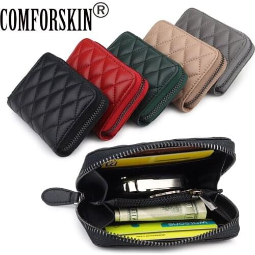 COMFORSKIN держатель для карт Genuine Leather Female Coin Purse Dropshipping Luxurious Sheep Skin Women Zipper Purse Card Holder
