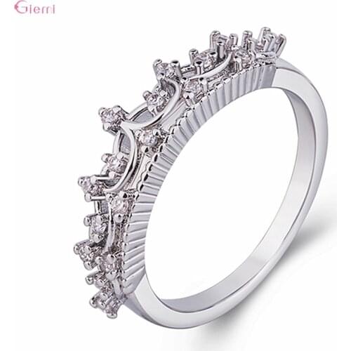 Authentic 925 Sterling Silver Princess Queen Crown Pattern Sparkling CZ Rings for Women Engagement Anniversary Jewelry