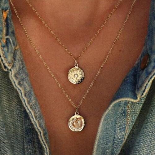 Gold Chain Star Moon Sun Choker Necklace for Women Crystal Coin Chocker colar necklaces pendants collier femme collares kolye