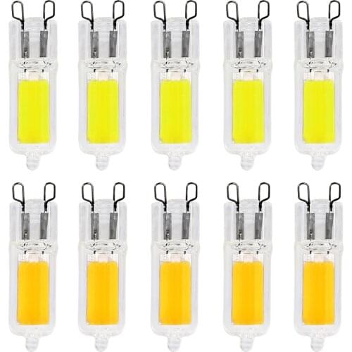 10pcs Mini G9 LED COB Light Bulbs AC 220V Glass White Lamps Ampoule for Home Room Ceiling Chandeliers Crystal Lights Replacement