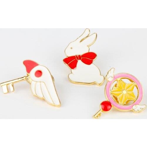 3 Style Anime Card Captor Sakura Brooches Star Wings Bowknot Rabbit Enamel Pins Cute Bird Head Key Badge Jewelry For Women Girl