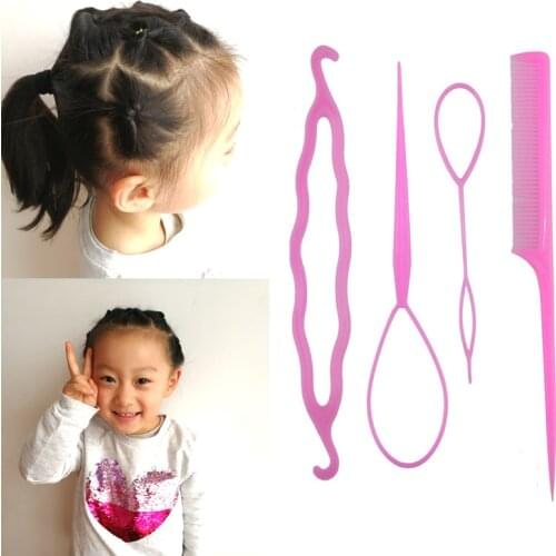 4pcs/set Hair Styling Tools Braids Ponytail Plastic hair comb hairstyles Twister Snare Loop Tools Fashion hair bun maker