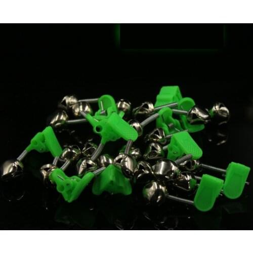 5pcs Fishing Bite Alarms Fishing Rod Bell Rod Clamp Tip Clip Bells Ring Green ABS Fishing Accessory Outdoor Metal
