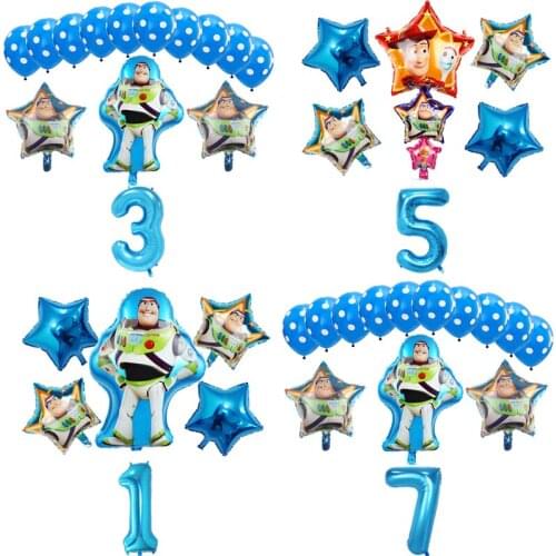 6pcs Toy Story Buzz Lightyear cartoon foil balloons 32 Inch Number baby boy Blue air baloes birthday party decorations kids toys