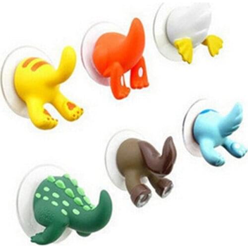 6Pcs/set Cute Cartoon Animal Tail Strong Sucker Suction Hook Baby Bathroom Key Towel Hanger Holder Hooks Home Kitchen Accessorie