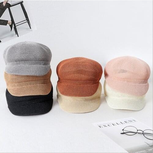 Short Brim Hollow out Breathable girl outdoor beret Shading fashion Painter hat Solid color peaked cap summer women hat