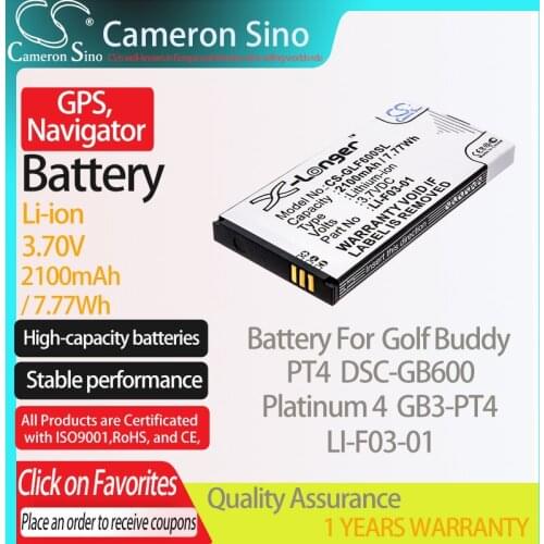 CameronSino Battery for Golf Buddy PT4 Platinum 4 DSC-GB600 GB3-PT4 fits Golf Buddy LI-F03-01 GPS, Navigator battery 2100mAh