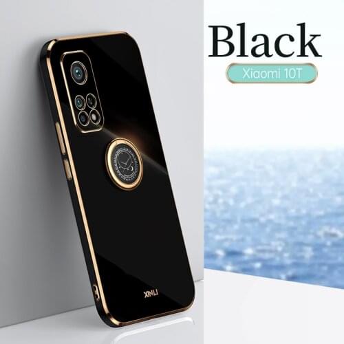 Plating Square Bumper Ring Holder Phone Case On For Xiaomi Mi 10t Pro 5G Mi10t Xiomi 10 T 10tpro Luxury Silicone Stand Cover