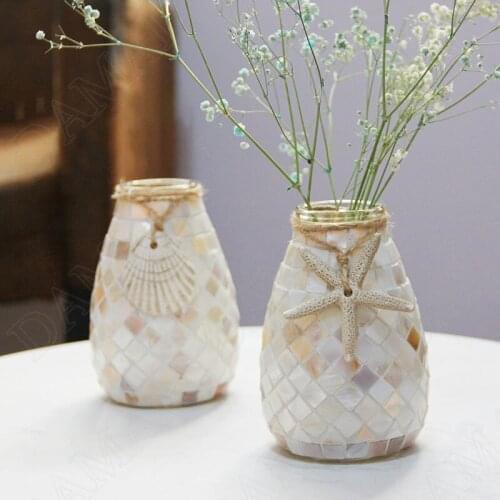 Creativity Glass Vase Polychrome Scallop Ornaments Decorative Office Desktop Flower Vases Restaurant Art Dried Flowers Organizer