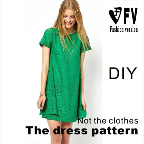Lace big swing dress pattern short sleeve sewing cut drawing BLQ-312