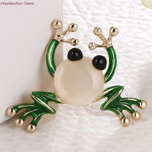 Cartoon Green Frog Enamel Brooch Pins For Women Cute Kawaii Frog Brand Rhinestone Brooches Corsage Accessories