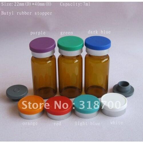 300 x 7ml Amber Brown Glass Vials With Rubber Stopper Flip Top Cap