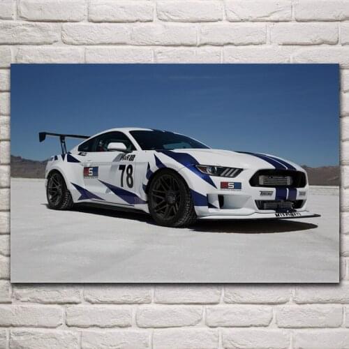Racing tuning mustang white sport car again blue sky fanart living room home art decoration wood frame fabric poster KP032