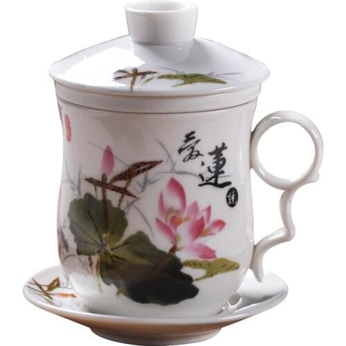 China Jingdezhen ceramic teacup blue and white porcelain personal cup with lid filter meeting bubble cup office