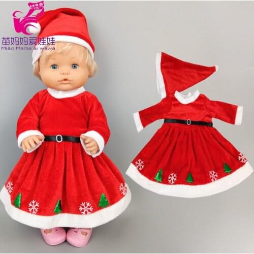 40cm baby doll winte Red dress with hat for 38cm Nenuco doll clothes Ropa y su Hermanita doll Christmas long dress
