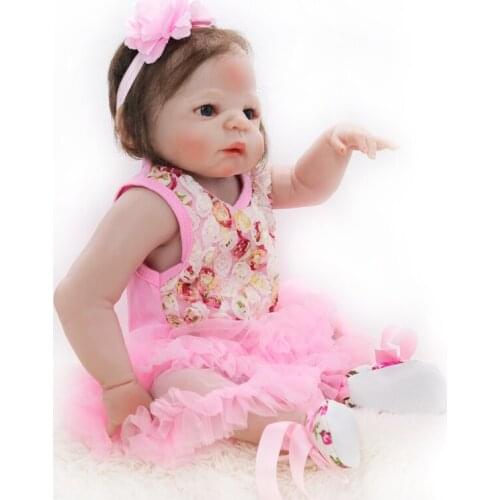 20 Inch 50cm Reborn Baby Doll Soft Silicone Body Cute Girl Pink Dress Blue Eyes Bebe Toy Rebirth Dolls Childrens Gifts Toys
