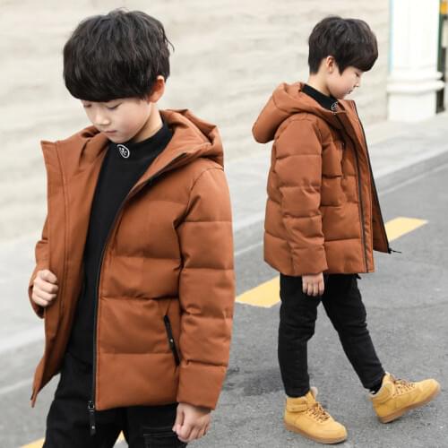 Winter New Teen Boys Jackets Fashion Korean Kids Solid Thicken Hooded Coats Big Boys Cotton Outwear Jacket For Boys Teenagers