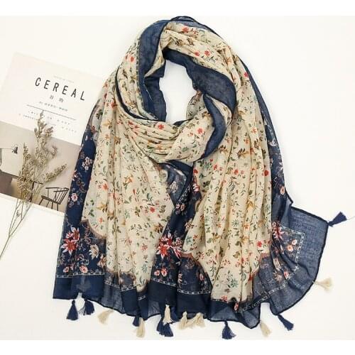 Laven 2021 Ethnic Head Scarf Women Muslim Autumn Spring Spain Style Bohemian Romantic Long Floral Print Scarves Bandana 185*90Cm