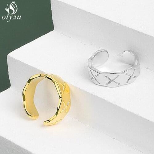 Minimalist Gold Color Chunky Rings Trendy Geometric Round Cross Open Rings for Women Girls Punk Stackable Female Ring Jewelry