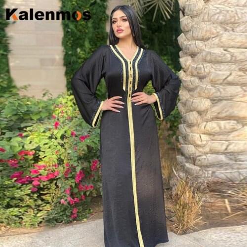 Muslim Dress Women Elegant Diamond Dubai Arab Abaya Duabi Arabic Turkey Moroccon Kaftan Islamic Clothing India Gown Robe Eid