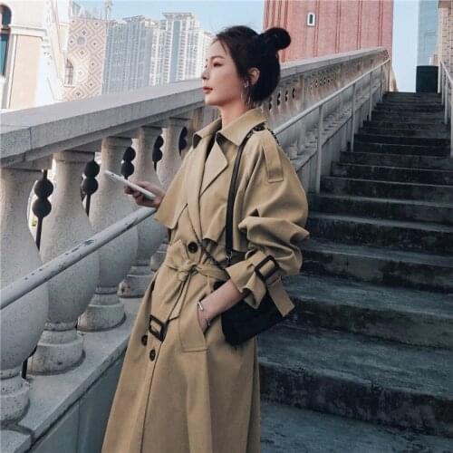 Newest Khaki Long Trench Coat For Women 2021 Casual Suit Loose Coat Female For Spring Korean Coat Women Autumn Windbreaker Set
