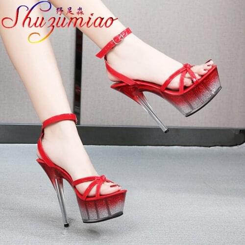 Shuzumiao 2021New Platform Shoes Women Sexy Clear Heel Gold-dust Stiletto Sandals Bling Fashion Ankle Strap Nightclub Party Shoe