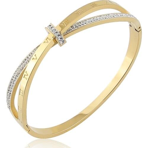 New Stainless Steel Jewelry Crystal Bracelets Cross Roman Numerals Bangle For Womens Who Love Gifts Wholesale