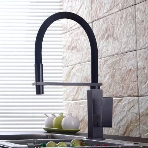 BAKALA New black pull down kitchen faucet square brass kitchen mixer sink faucet mixer kitchen faucets pull out kitchen tap