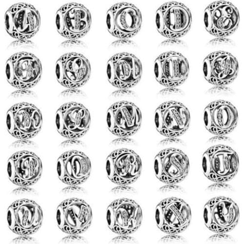 Letter A-Z Charm 100% Real 925 Sterling Silver Sparkling Alphabet Charms Fit Original Bracelet Diy Jewelry