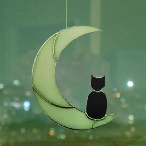 Hanging Suncatcher Moon Cats Pattern Household Decoration Plexiglass Landscaping Trinkets Hanging Pendant for Home