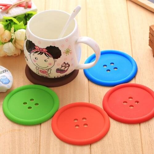 Quevinal Creative Household Supplies Round Silicone Mat Coasters Cute Button Coasters Cup Mat