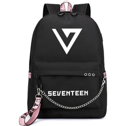 Seventeen Pinted Korean Stars Fans Backpack School Bags Mochila Travel Bags Laptop Chain Backpack Headphone USB Port