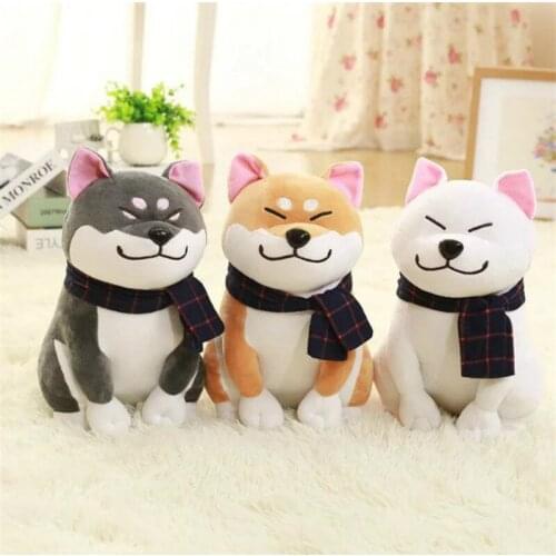 45cm Lovely Scarf Shiba Inu Dog Plush Toy Stuffed Animal Japanese Doge Dog Soft Doll Valentines Gifts For Girlfriend Kids Gift