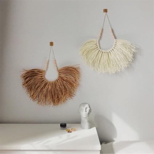 Nordic Straw Wall Hanging Decorations Hand Woven Cotton Thread Weaving Baby room Wall Hanging Beaded Handicraft Ornament Gifts