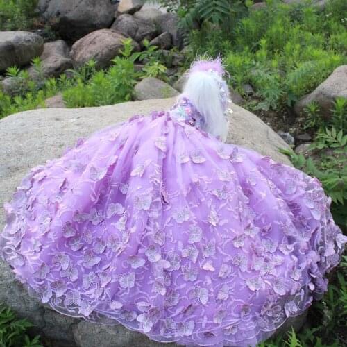 Pet Dog Princess Dresses Luxury Handmade Butterfly Decor Lace Tailing Dress Puppy Dog Party Clothes Poodle Yorkshire Clothing