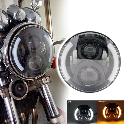 Universal 7 Inch Round LED Projector Headlight H4 for motor Honda Yamaha Motorcycle with Adapter 7 Inch Bracket