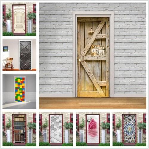 Vinyl Wood Stickers for Door DIY Peel and Stick Wallpaper Bedroom Room Decoration Wall Art Mural Decals Home Design deursticker