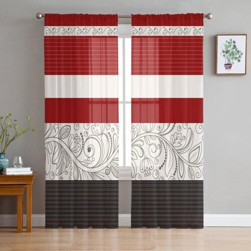 Vintage Flower Red Modern Curtains For Living Room Transparent Tulle Curtains Window Sheer For The Bedroom Accessories Decor