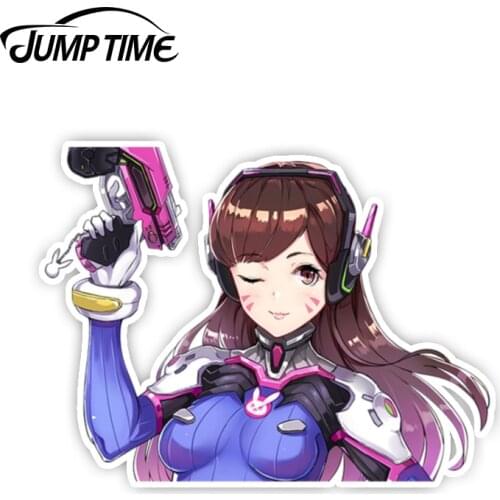 Jump Time 13cm x 9.8cm Overwatch PEEK BIG HEAD Sexy Anime D.Va Decal Vinyl Sticker Car Truck Window Waifu Stickers Car Covers