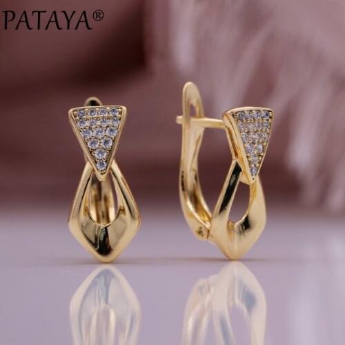 PATAYA New Hot Trend 585 Rose Gold Unique Earrings Triangle Hollow Drop Earrings Natural Zircon Women Daily Fine Fashion Jewelry