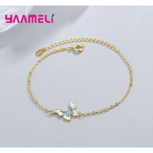 Cute Butterfly Cubic Zircon Charms Bracelets for Women Ladies 925 Sterling Silver Gold Color Wedding Engagement Party Accessory