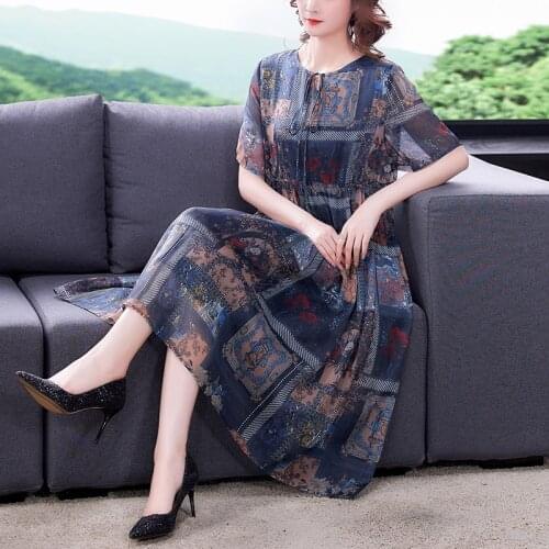 Floral Vintage Sundress Women Casual Patchwork Chiffon Midi Dress 2021 Summer Elegant 3XL Plus Size Dress Bodycon Party Vestidos