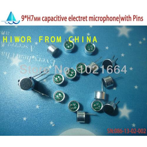 100pcs/lot)(Acoustic|Microphone) 9*H7MM, Capacitive electret microphone,DIP, With pins, pickup sensitivity: 52DB