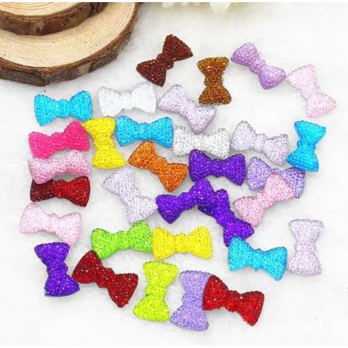 100pcs Random Colors Mix 20*12MM Small Size Imitation Crystal Mini Hair Bows Flatback Planar Resin Crafts Embellishments RC019