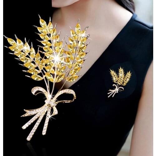 2021 New Hot Luxury Cubic Zirconia Wheat Brooches for Women Collar Pins Shining Broches Accessories Jewelry Mothers Day Gift