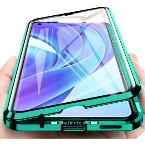 360 metal bumper adsorption magnetic flip case for xiaomi mi 11 lite light 11lite 2021 4g/5g 6.55'' double-sided glass coque