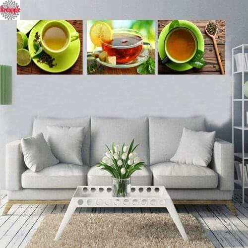 5d diy diamond painting tea cup still life home decorative diamond embroidery mosaic greet tea 3D pictures for kitchen wall arts