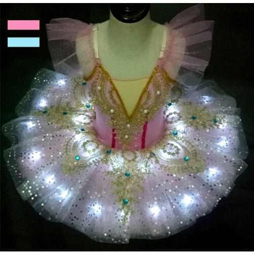 Ballet Platter Tutu Led Light Dance Costume Child Kids Girls Blue Pink Pancake Tutu Professional Ballet Costumes Halloween Party