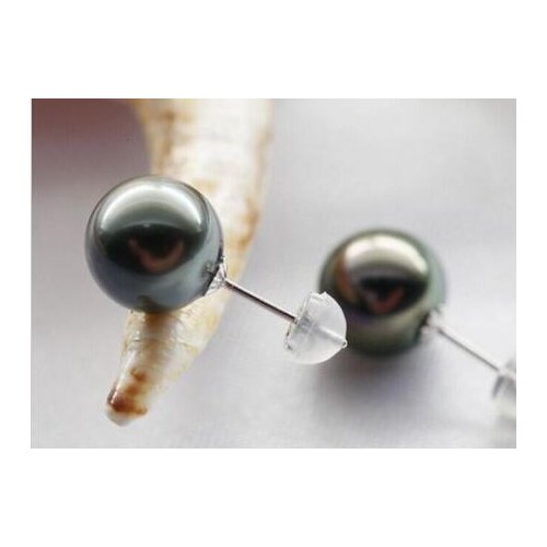 Free shipping luxury Noble jewelry charming AAA11-12mm tahitian black pearl earring